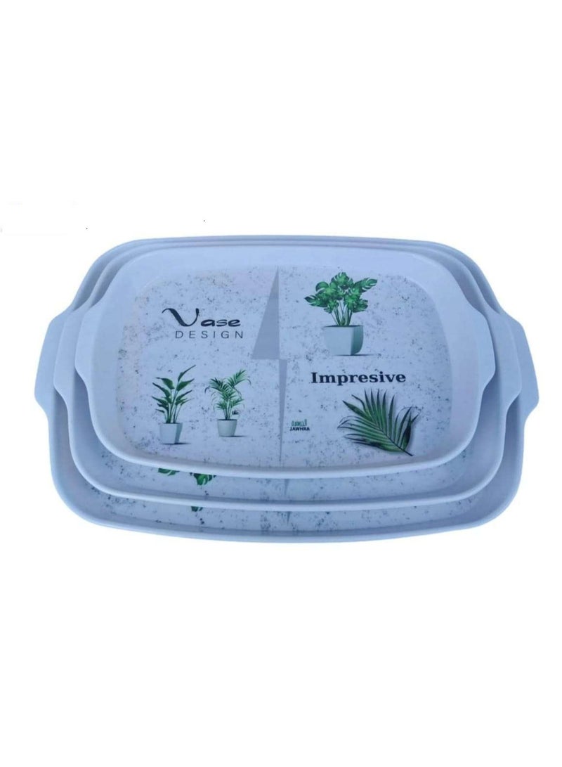 طقم صواني ميلامين الجوهره 3 قطعة مستاطيلة صينية مقاس: 46×33 سم صينية مقاس: 36.5×26 سم صينية مقاس: 27×18.5 سم برجل ثقيل الوزن لون متعدد الالوان 25625652 - Image 1